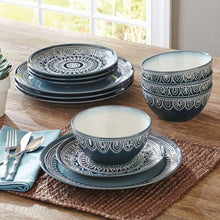 Load image into Gallery viewer, Better Homes and Gardens Teal Medallion 12-Piece Dinnerware Set, Teal